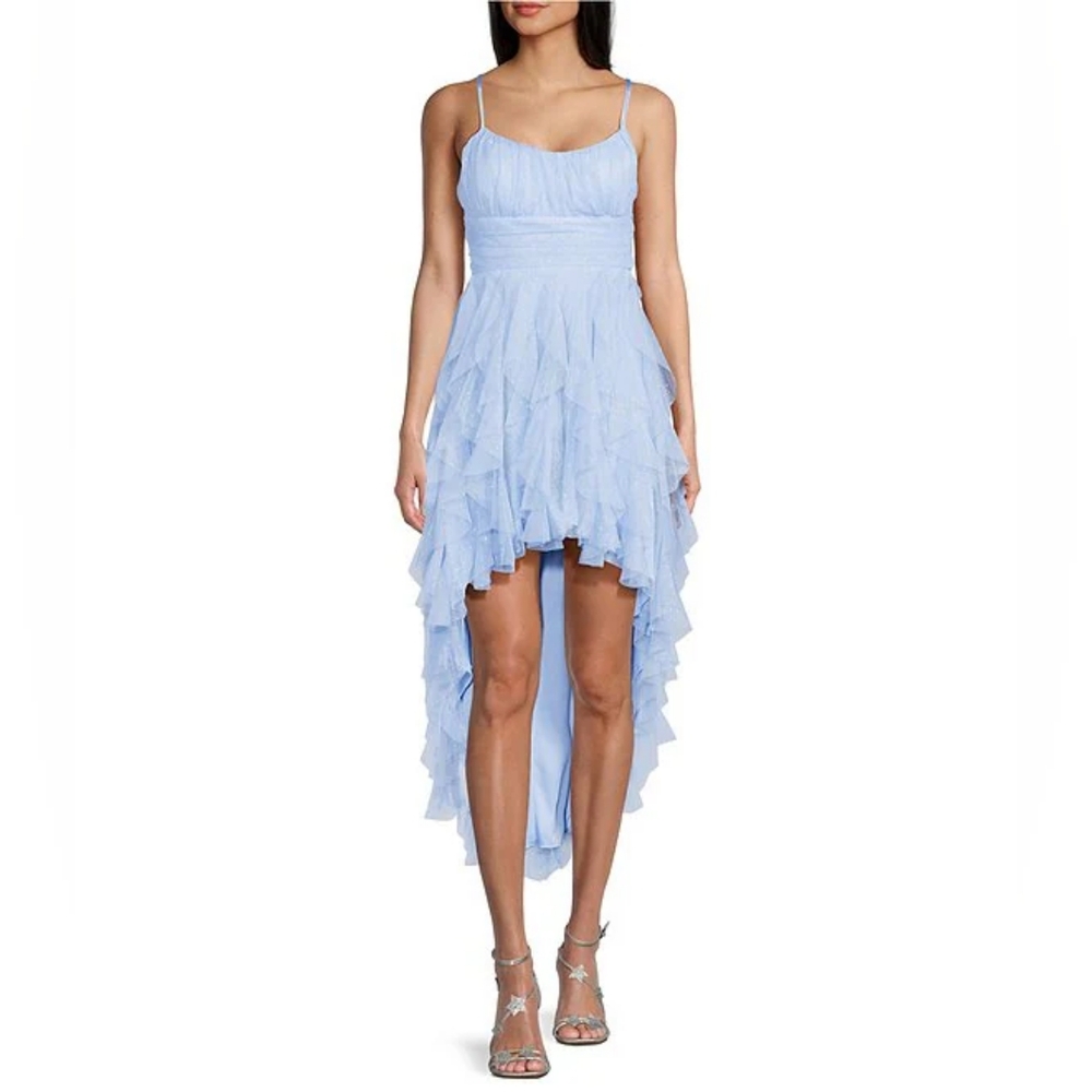 Pear Culture Glitter Mesh Tulle Corkscrew High-Low Dress Womens Juniors Size 5/6